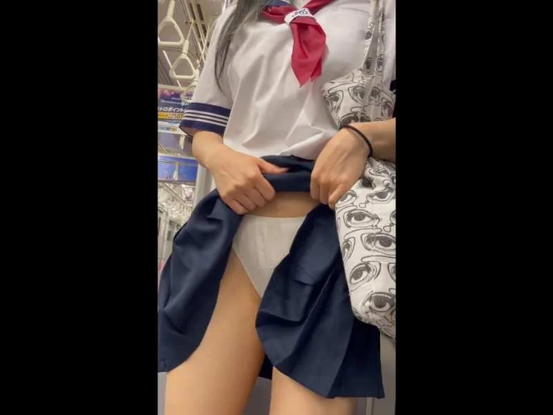 【盗撮動画】一見真面目そうなセーラー服娘がスカートたくし上げ純白P見せつけ。これはこういうプレイ？