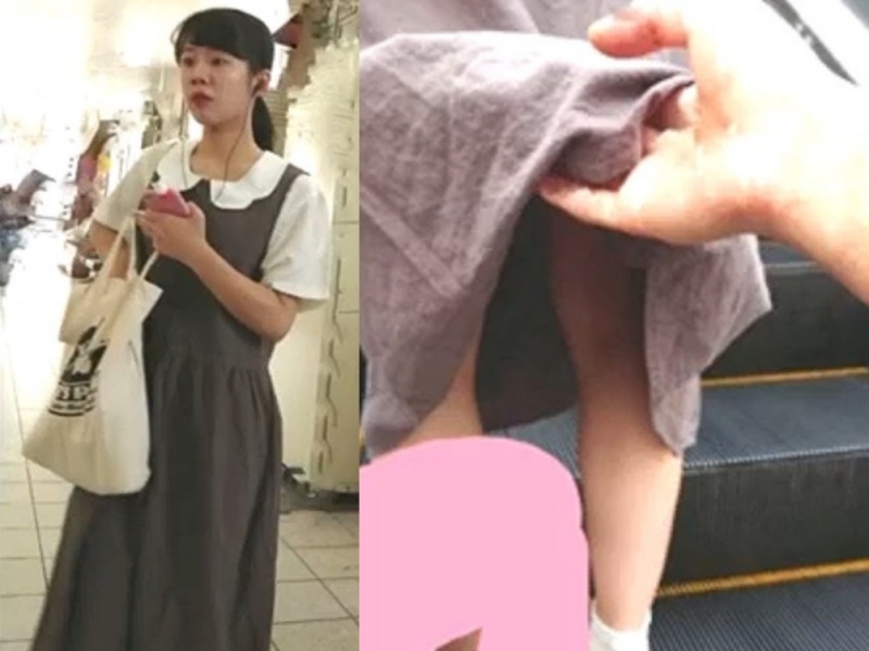 [Voyeur Video] College Girl in a One-Piece Dress: Her Skirt Is Lifted at the Station, and Her Panties Are Fully Exposed