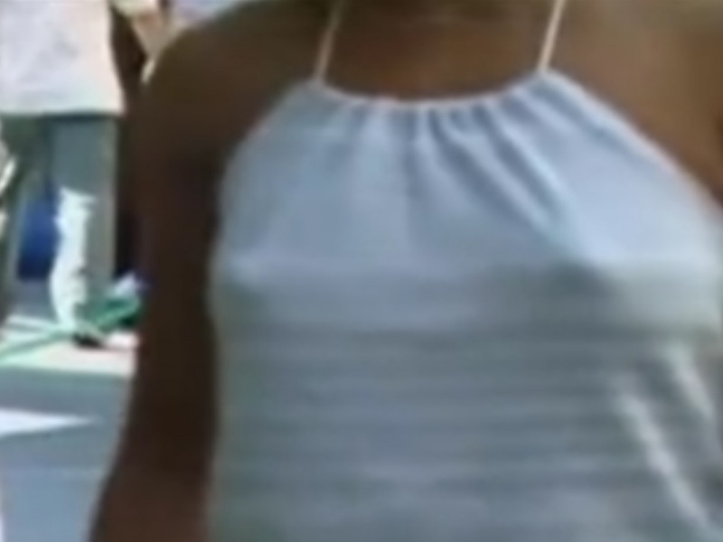 [Voyeur Video] A super-sexy gal runs into a peeping tom—and ends up getting her bare nipples caught on camera...
