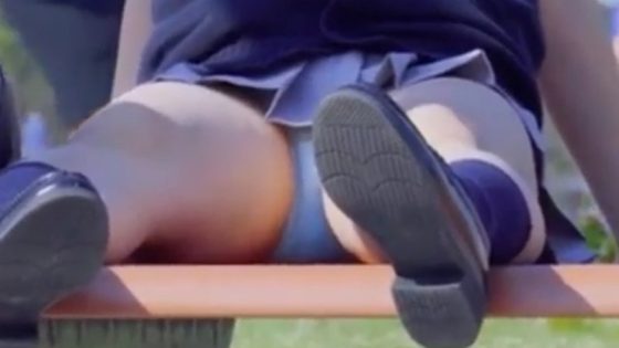【盗撮動画】黒髪清楚系の正統派美少女JKのリラックスパンチラ、昼下がりの公園で激撮される