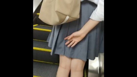 【盗撮動画】駅のエスカでスカートを抑えても結局パンチラを撮られる制服JKさんたち