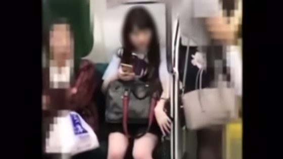 【盗撮動画】電車で下校中の黒髪清楚な和風美少女JKさん、純白パンティを撮られる